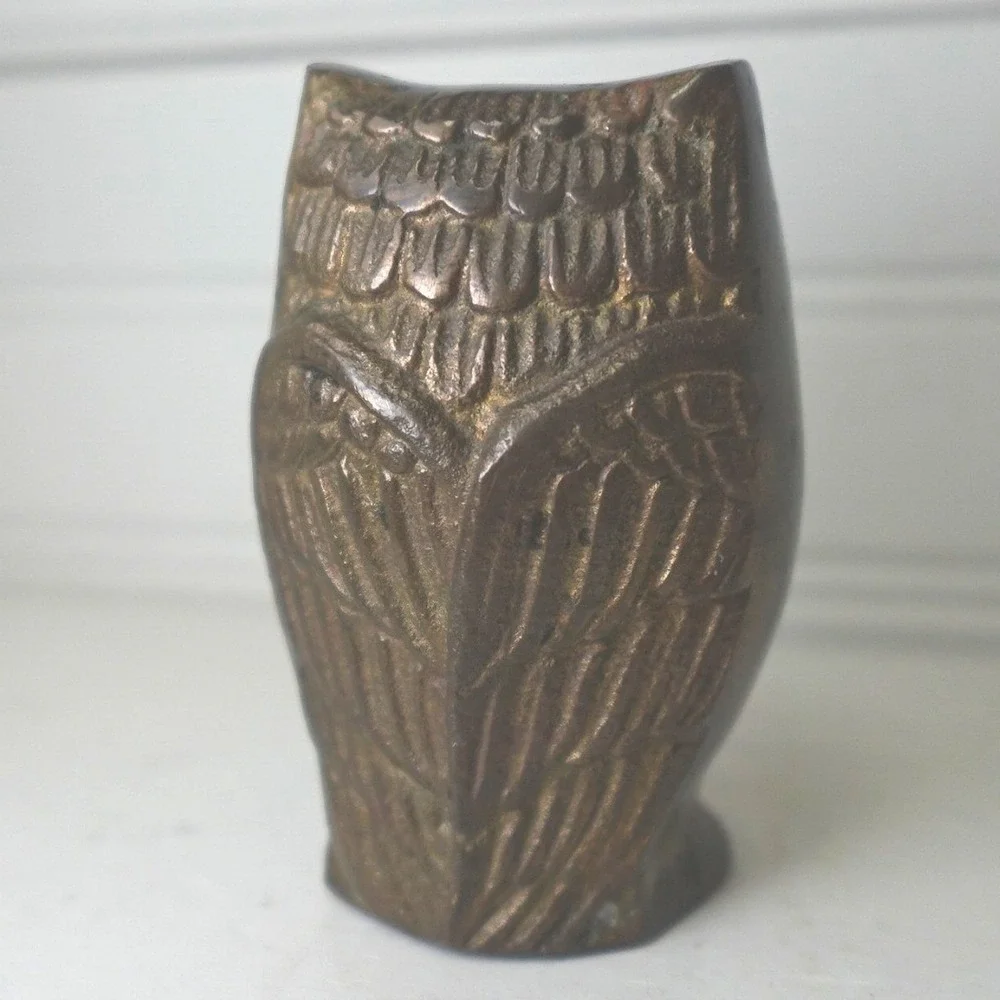 Vintage Brass Owl Paperweight 3 inch Solid 5 ounce‎ Home Office Bird Decor